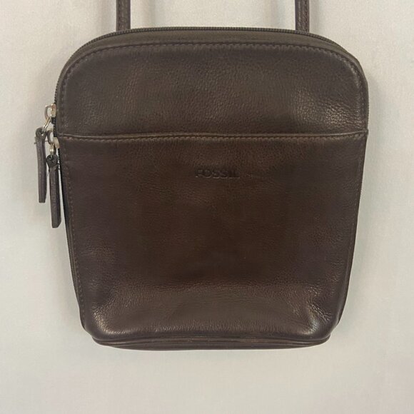 Fossil Crossbody Small Purse Bag Brown Leather Cell Phone Slip Pocket Organizer - Picture 4 of 9